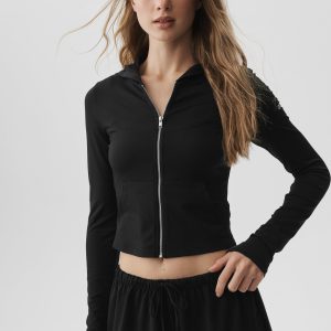 Alo Yoga Alosoft Finesse Full Zip Fitted Hoodie - Black
