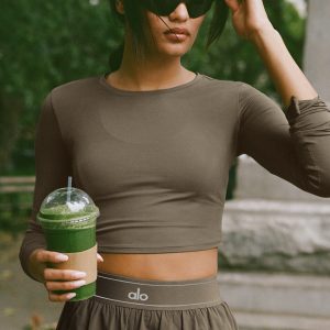 Alo Yoga Alosoft Crop Finesse Long Sleeve - Olive Tree