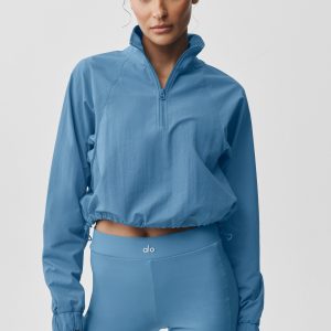 Alo Yoga Cropped 1/4 Zip Alumni Pullover - California Blue