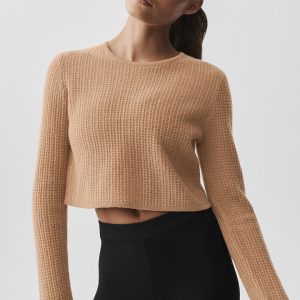 Alo Yoga Cashmere Plush Waffle Cropped Long Sleeve - Toasted Almond