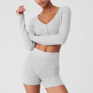 Alo Yoga Alolux Cropped Me Time Cardigan - Athletic Heather Grey