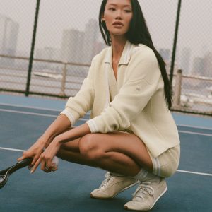 Alo Yoga Tennis Club Sweater Knit Cardigan - Oatmeal/White