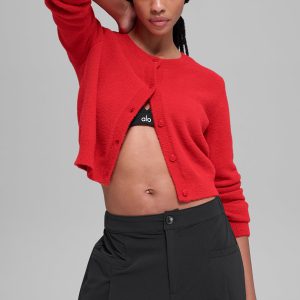 Alo Yoga Snuggle Up Sweater Cropped Cardigan - Bright Red