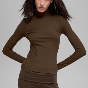 Alo Yoga Ribbed Mesmerize Mock Neck Long Sleeve - Espresso