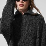 Alo Yoga Marl Sweater 1/4 Zip Pullover - Black Marl