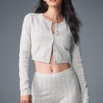 Alo Yoga Pointelle Sweater Be Mine Cardigan - Light Grey Heather