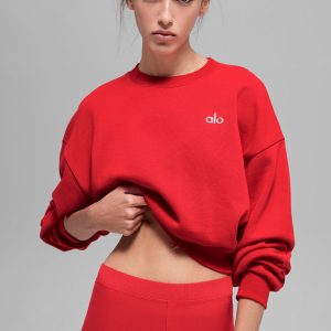 Alo Yoga Cropped Accolade Crewneck - Bright Red