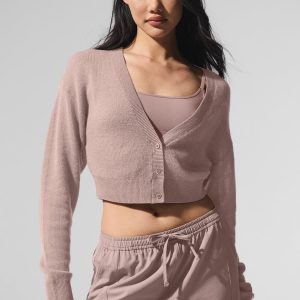 Alo Yoga Sheer Cashmere Cropped Cardigan - Taupe