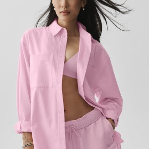 Alo Yoga Cotton Real Deal Button Up Long Sleeve - Pink Marshmallow