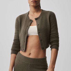 Alo Yoga Wool Cashmere New Class Cropped Cardigan - Olive Tree