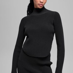 Alo Yoga Denim Knit Backless Long Sleeve - Black/Anthracite