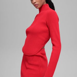Alo Yoga Denim Knit Backless Long Sleeve - Bright Red
