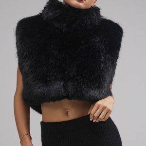 Alo Yoga Opulent Faux Fur Cropped Vest - Black