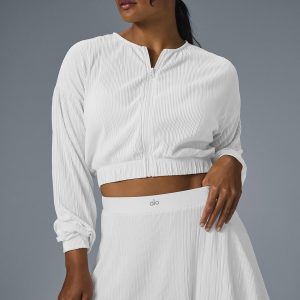 Alo Yoga Cropped Micro Plisse Jacket - White