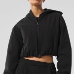 Alo Yoga Cropped Mountain Peak Full-Zip Hoodie - Black