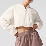 Alo Yoga Cropped Mountain Peak Full-Zip Hoodie - Ivory