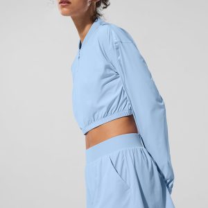 Alo Yoga Cropped Breezy Full-Zip Cover Up - Seashell Blue