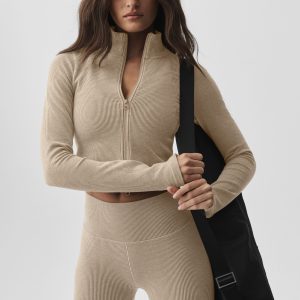 Alo Yoga Seamless Two Tone Rib Jacket - Gravel Heather