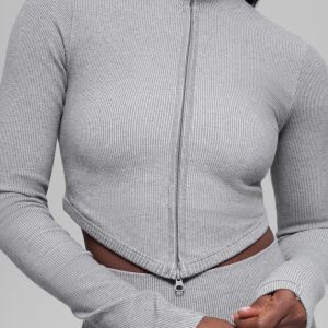 Alo Yoga Seamless Two Tone Rib Jacket - Light Misty Grey Heather