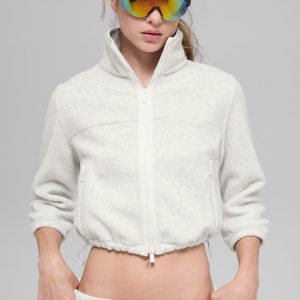 Alo Yoga Polar Fleece Retreat Cropped Jacket - White Heather Grey