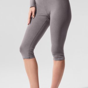 Alo Yoga Washed Alosoft High-Waist Iconic 90's Capri - Cool Grey Wash