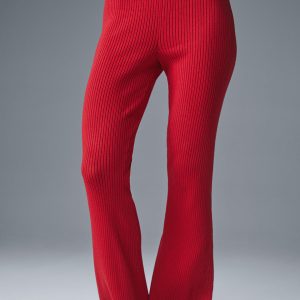 Alo Yoga Denim Knit High-Waist Flare Pant - Bold Red/Dark Bold Red
