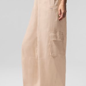 Alo Yoga Linen Getaway Cargo Wide Leg Pant - Macadamia
