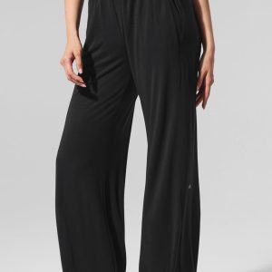 Alo Yoga Semi-Sheer Delicate Lounge Flare Pant (Regular) - Black