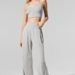 Alo Yoga Semi-Sheer Delicate Lounge Flare Pant (Regular) - Athletic Heather Grey