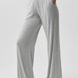 Alo Yoga Semi-Sheer Delicate Lounge Flare Pant (Long) - Athletic Heather Grey