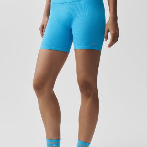 Alo Yoga 5" Seamless Ribbed Favorite Short - Azure Blue