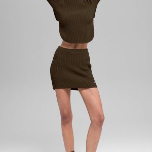 Alo Yoga Denim Knit High-Waist Skirt - Espresso/Black