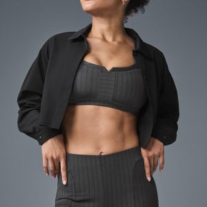 Alo Yoga Cropped Take Me Out Button Up - Black