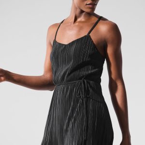 Alo Yoga Micro Plisse Game On Tennis Dress - Black