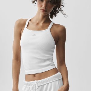 Alo Yoga Seamless Ribbed Favorite Full Length Bra Tank - White