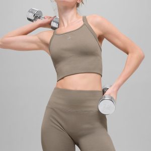 Alo Yoga Seamless Ribbed Favorite Bra Tank - Light Cocoa