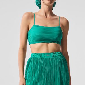 Alo Yoga Micro Plisse Game On Bra - Spruce Green