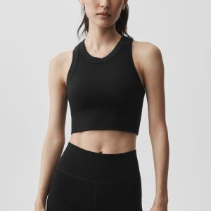 Alo Yoga Seamless Modal Ribbed High Neck Delight Bra - Black