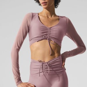 Alo Yoga Airlift Mesh Divine Long Sleeve Bra - Smoky Quartz
