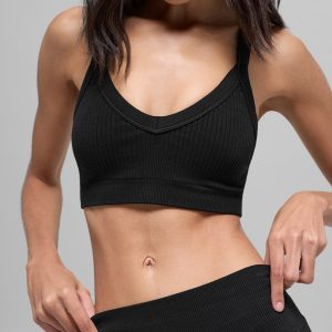 Alo Yoga Seamless Two Tone Rib Bra - Black