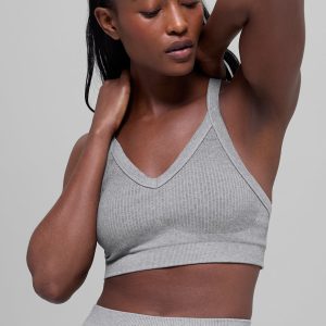 Alo Yoga Seamless Two Tone Rib Bra - Light Misty Grey Heather