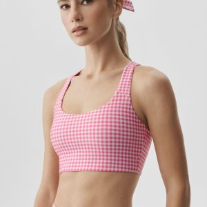 Alo Yoga Airlift Gingham Sleek Bra Tank - Paradise Pink Gingham