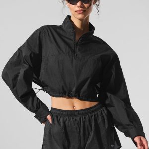 Alo Yoga Cropped 1/4 Zip Aerial Pullover - Black