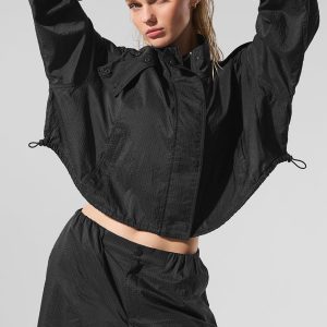 Alo Yoga Cropped Game Time Full Zip Jacket - Black